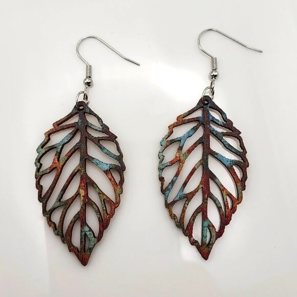 Boho Wooden Leaf Earrings - Picture 1 of 3